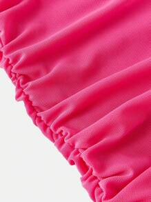 SHEIN Girlism Vestido de punto casual con cuello de tripulación, mangas acampanadas y pliegues de tul para niña adolescente