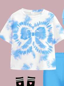 SHEIN Set 2 Potong Kaos dan Celana Pendek Kasual Sederhana untuk Anak Perempuan Remaja, Musim Panas - MultiWarna - View 4