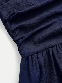 SHEIN Girlism 少女梭织素色荷叶边多层泡泡褶皱下摆休闲无袖连衣裙 - 藏蓝色 - 查看 2