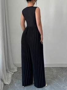 Auvina Tuta ampia da donna con vita stretta, scollo a V e pieghe, taglia forte, elegante per uso quotidiano, casual, pendolare e vacanza