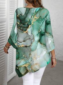 SHEIN CURVE+ Plus Size Elegant Marble Print Asymmetric Hem Blouse