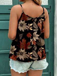 EMERY ROSE Casual Minimalist Elegant Leaf Print Plus Size Cami & Tank Top Suitable For Summer Women Summer Clothing  Woman S Summer Clothes Vcay,Vintage
