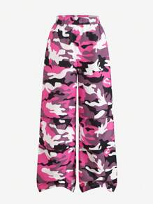 SHEIN 2 Stück/Set Tween Mädchen Camouflage Loose Woven Cargo Hose & Kurzarm T-Shirt, Schule, Campus, Uni, Streetwear