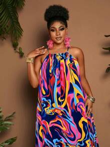 Maweii Đầm chữ A hai dây in họa tiết dành cho nữ cỡ lớn, thích hợp mặc đi nghỉ mát/nghỉ dưỡng, đầm mùa hè. - Nhiều màu - Xem 5