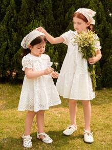 Blossori Baby Girls Lapel Puff Sleeve Dress - White - View 1