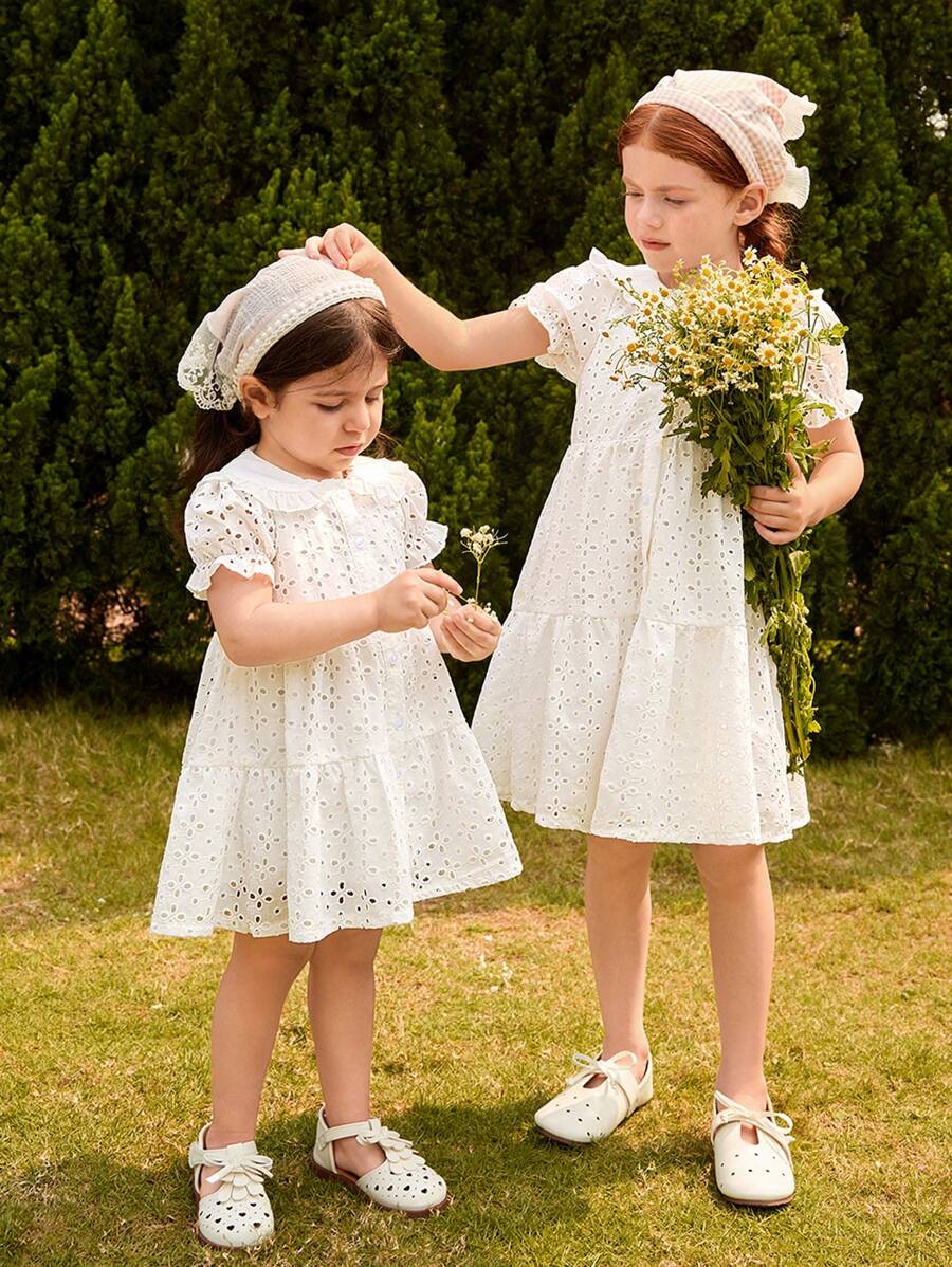 Blossori Baby Girls Lapel Puff Sleeve Dress - White - View 1