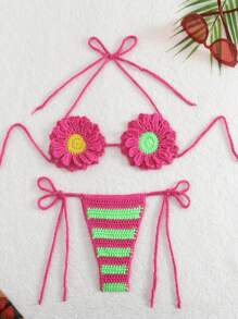 Swim Mod Women's Holiday Beach 3D Floral Knit Cover-Up For Summer Beach Vacation