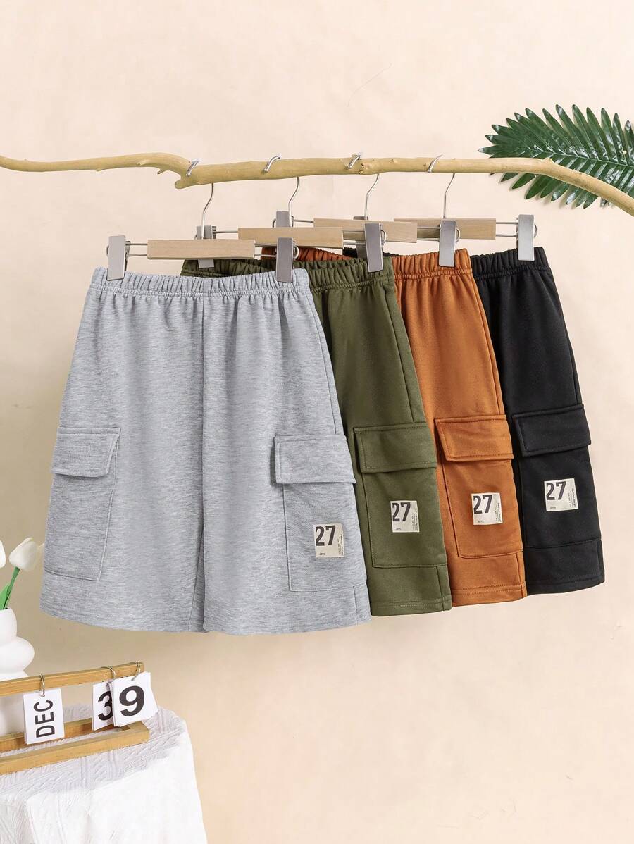 4pcs Tween BoysElastic Waist Letter Graphic Loose Fit Basic Mid-Length Shorts, Suitable For Summer Sports & Casual Wear, Great For Outdoor Activities - Multicolor - View 1