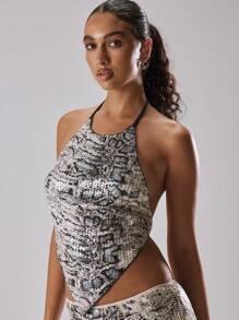 MUSERA V Neck Zebra Sequin Sleeveless Top Spring, Summer, Holiday, Vacation, Ibiza, Festival, Rave, Cool Girl