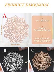 SHEIN Taplak Meja Anti Selip Berbentuk Daun dari PVC dengan Lubang Berukir dan Cetakan Emas - Taplak Meja Plastik Dekoratif untuk Meja Makan dan Meja Kopi - MultiWarna - View 4