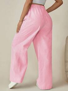 SHEIN Maternity Casual Striped Patchwork Elastic Waist Loose Wide Leg Pants