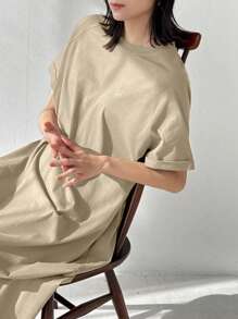 FRIFUL Women's Brown Long Dress With Embroidery Pattern, Summer - Khaki - View 2