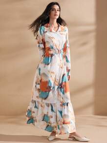 Graceveil Women Modest Fashion Tie Dye Pattern Long Abaya Dress