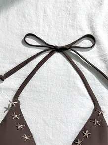 Swim Vcay Women's Solid Color Backless Halter Swimwear Top With Starfish Decor, Suitable For Beach Vacation For Summer