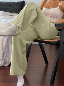 Livesso Pantalones de pijama holgados con estampado de lazos por todas partes, para otoño e invierno - Verde - Ver 3