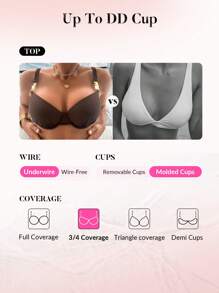 Swim DD+ Women's Solid Color Pleated Sexy Bikini Top For Summer Beach