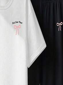 少女时尚喇叭裤和T恤套装，适合夏季 - 白色 - 查看 3