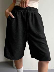 DAZY Pantalones cortos informales y versátiles para mujer con cintura ajustable con cordón