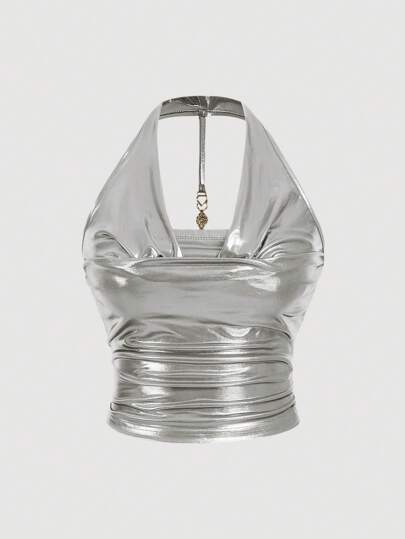 SHEIN MOD 大码无袖露背上衣，简约百搭纯色