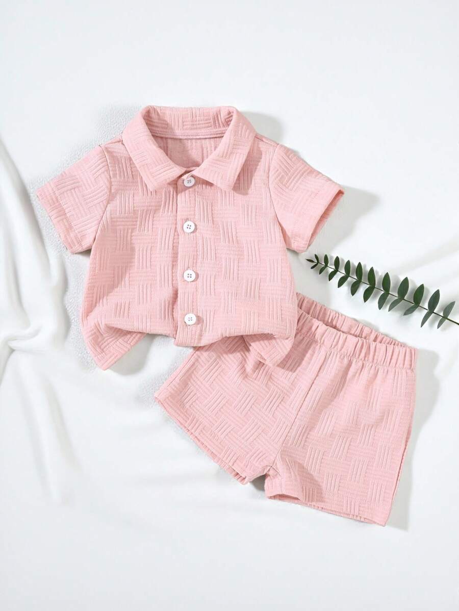 SHEIN Vintaside Kids 纹理衬衫和短裤街头时尚幼儿男婴服装