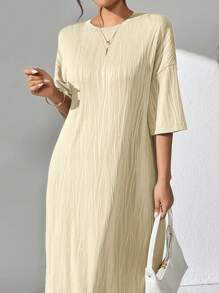 Mulvari Đầm Maxi Rộng Cổ Tròn Tay Dolman Màu Trơn Cho Nữ, Mùa Xuân/Hè, Đầm Maxi Hoàn Hảo Cho Trang Phục Đi Biển/Trang Phục Thường Ngày/Kỳ Nghỉ/Trang Phục Ở Nhà - Màu be - Xem 5