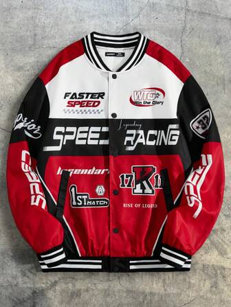 AXEPEAK Men's Letter Printed Woven Casual Baseball Jacket, Long Sleeve Going Out Designer Baseball Jacket, Streetwear Edition, For Fall, Winter, Grunge, Couple Things