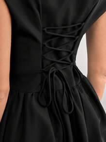 Modelyn Damska sukienka z okrągłym dekoltem i rękawami typu raglan, elegancka, czarna, z paskiem