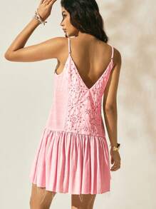 Easelle Abito a portafoglio casual e da vacanza estivo per donna, con ricami di occhielli rosa