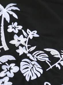 SHEIN LUNE 女士棕榈树印花灯笼袖休闲迷你连衣裙 - 黑與白 - 查看 7