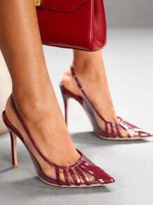 CUCCOO SZL Fashion High Heel TPU Glitter Two-Tone Sculptural Design Women Shoes - Burgundy - View 5