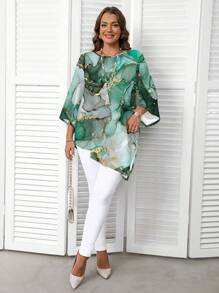 EMERY ROSE Plus Size Casual Simple All-Over Printed Long Sleeve Shirt, Spring/Autumn