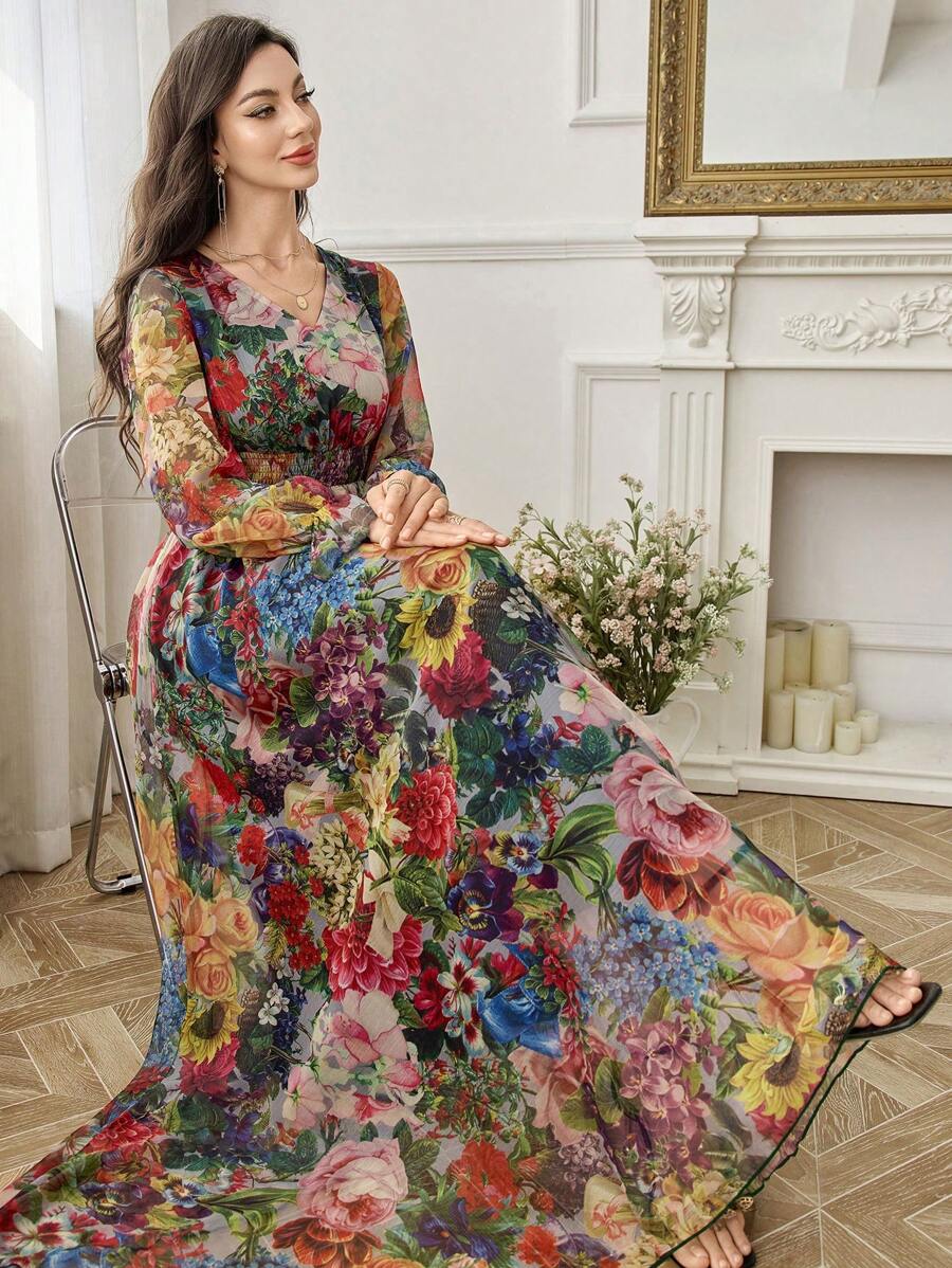 Modelyn 花卉印花飘逸优雅修身女式连衣裙 - 彩色 - 查看 1
