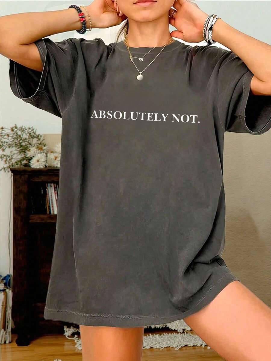 INAWLY Plus Size Letter Print Round Neck Short Sleeve Casual T-Shirt, Summer