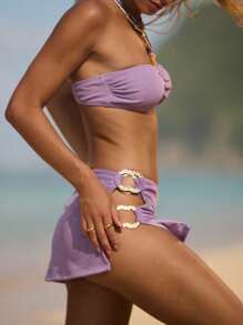 Aralina 夏季度假海滩罩衫迷你裙节日款，带金环装饰细节 - 淡紫色 - 查看 1