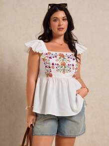 Elaquor Plus Size Women Summer Fashion Top - White - View 1