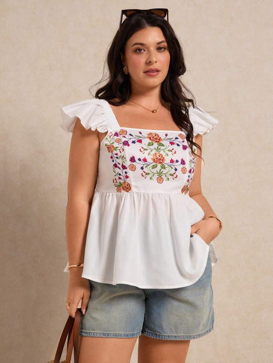 Elaquor Plus Size Women Summer Fashion Top - White - View 1