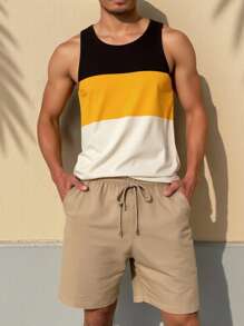 Manfinity Dauomo Men's Crew Neck Contrast Stripe Print Casual Tank Top, Summer - Black and White - View 5