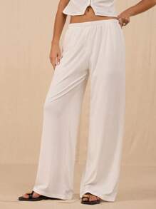 SHEIN Forever 21 女士夏季新款休闲宽松白裤 / 基本款 / 演唱会 / 返校节 / 复活节 / 外出 / 时尚 / 休闲 / Y2k / 白色纹理面料 / 女士白裤 - 白色 - 查看 3