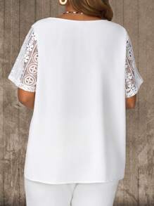 EMERY ROSE Blouse décontractée à manches courtes, couleur unie et ajourée, grande taille, pour les vacances d'été