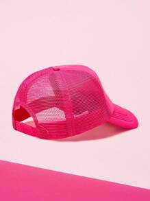 THE POWERPUFF GIRLS X SHEIN Adjustable Cartoon Print Contrast Mesh Baseball Cap - Hot Pink - View 3