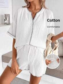 SHEIN Maternity Two Pieces Suits Summer Outfits For Women - White - View 4