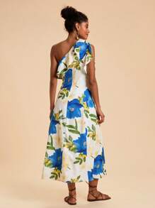 Travachic 女士花卉印花荷叶边单肩度假优雅连衣裙，度假，婚礼宾客 - 彩色 - 查看 3