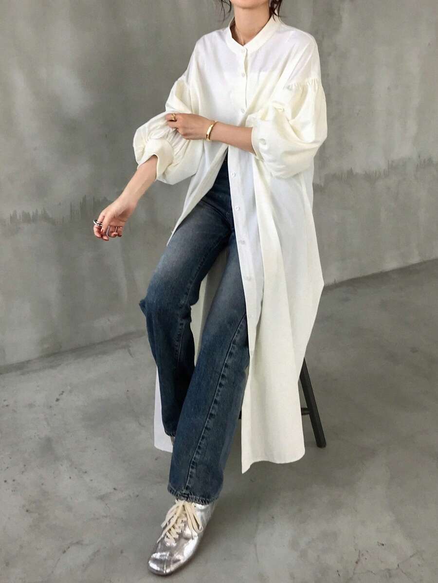 FRIFUL Damen Locker sitzendes Kleid mit langen Laternenärmeln, Langarm, Frühlings-/Herbstkleid