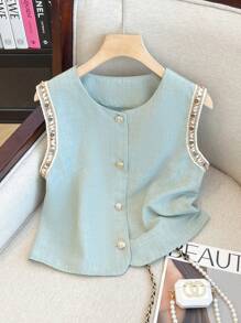 GlowEve 休闲度假背带拼接无袖女式衬衫，春夏