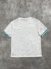 SHEIN Bolty 1pc Teen Boy's Loose Dropped Shoulder Letter Print Mesh Short Sleeve T-ShirtSpring Wear; Teen Boys' Clothing; Teen Boy' Jackets, Spring Back To School - White - View 2