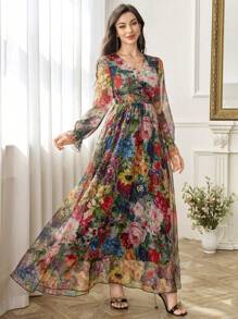 Modelyn 花卉印花飘逸优雅修身女式连衣裙 - 彩色 - 查看 6