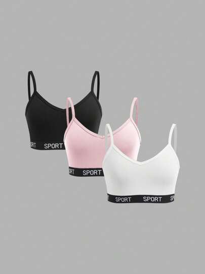 Teen Girl 3pcs Minimalist Letter Elastic Camisole & Underwear Set