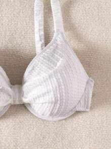 Swim DD+ Women's Sexy Summer Wire-Rimmed DD+ Cup Textured Ruched Strap Swimsuit Top - White - View 5