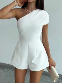 Aloruh Spring/Summer Casual Commuter Office Outfit White Sleeveless Ruffled Jumpsuit For Women - White - View 4