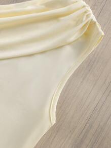 Airaco 女士两件套纯色不对称领口上衣和短裤，夏季时尚 - 棕色 - 查看 4